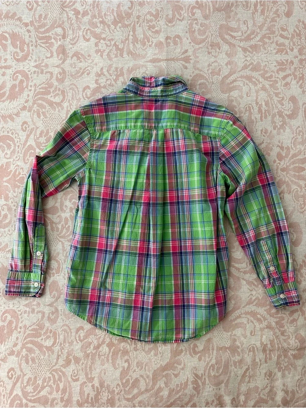 (Boys) Ralph Lauren Green and Pink Plaid Button-Down Shirt